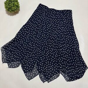 Vintage George Navy Blue White Polka Dit Long‎ Modest Pull On Midi Skirt Size 2